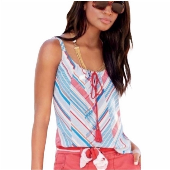 CAbi #5230 NWOT All Aboard Nautical Tassel Tank Striped In-line Print Sz Medium - Picture 2 of 11